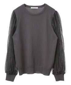 Green Parks 袖チュールマジョリカドッキングニットプルオーバー