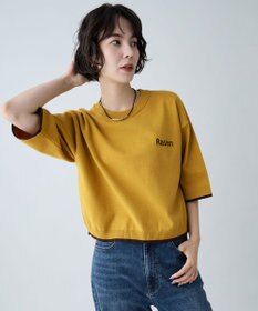ANY コットンブレンドハーフスリーブロゴニット マスタード