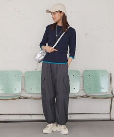 Green Parks ＢＰ　袖口カラーリブ７分袖ニットプルオーバー