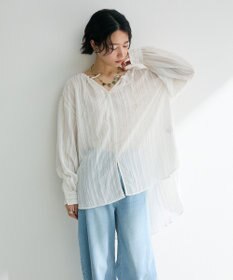 Green Parks ドロストネックシアーストライプチュニック