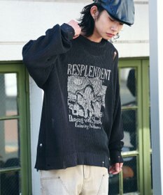 WEGO グラフィックダメージニットプルオーバー