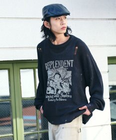 WEGO グラフィックダメージニットプルオーバー