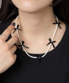 WEGO Lビーズサテンリボンネックレス