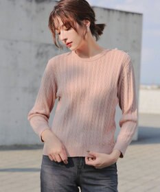 Tiaclasse L 【洗える】肩ボタンケーブルニットトップス