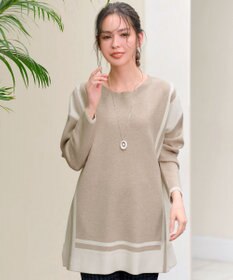 Tiaclasse 【新色追加・洗える】配色ニットチュニック