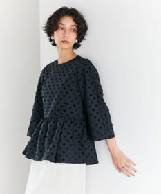 #Newans 【洗濯機可】ジャガ―ドドットペプラムブラウス