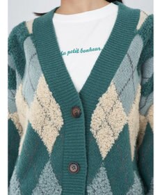 earth music&ecology ループ編みアーガイルカーディガン