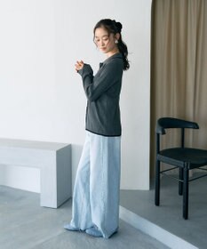 earth music&ecology バイカラートリムロングニットカーディガン