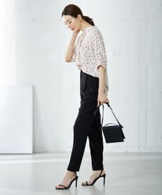 ICB 【WEB限定カラーあり・洗える】Back Satin Amunzen キーネックブラウス