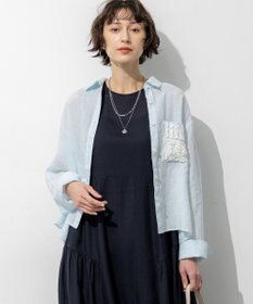 23区 【先行予約】LIBECOリネン ポケット刺繍 クロップドシャツ