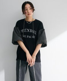 Green Parks チェックバルーンスリーブロゴチュニック