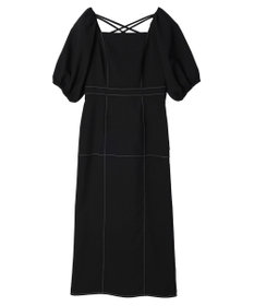 earth music&ecology 配色ステッチパフスリーブワンピース