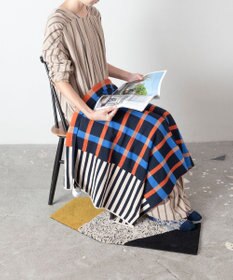 TRICOTE 【リバーシブル】ストライプチェックニットブランケット