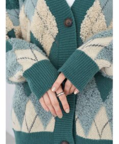 earth music&ecology ループ編みアーガイルカーディガン