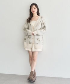 earth music&ecology フラワージャガードラメシャギーカーディガン