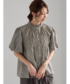 Te chichi スタンドフリル5分袖シャーリングブラウス