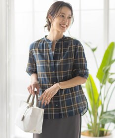 J.PRESS LADIES 【洗える】シアーマドラス バンドカラー ブラウス