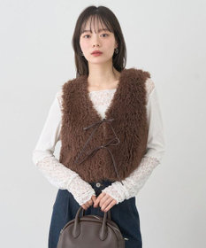 earth music&ecology フェイクファーショートジレ