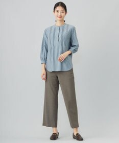 J.PRESS LADIES L ストライプジャージー ピンタック カットソー