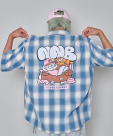 WEGO 【ユニセックス着用ITEM/MLサイズ展開】イラストオンブレチェックシャツ（SS）