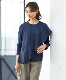 ICB 【WEB限定カラーあり・洗える】エステルダブルクロス 長袖ラッフルブラウス