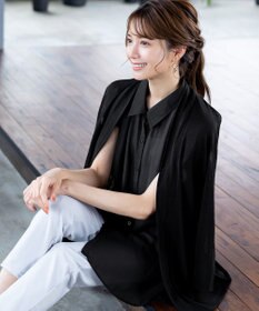 Tiaclasse L 【洗える】フレンチスリーブシャツチュニックブラウス