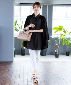 Tiaclasse L 【洗える】フレンチスリーブシャツチュニックブラウス