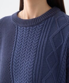 earth music&ecology 【洗濯機洗い可】アンチピリングC/Aパッチワークケーブルニット