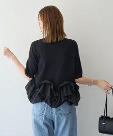 YECCA VECCA パール釦ラッフル5分袖カーディガン