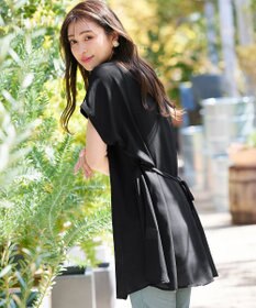 Tiaclasse L 【洗える】フレンチスリーブシャツチュニックブラウス