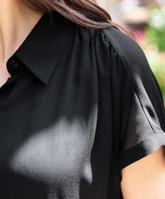 Tiaclasse L 【洗える】フレンチスリーブシャツチュニックブラウス