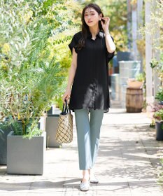 Tiaclasse L 【洗える】フレンチスリーブシャツチュニックブラウス