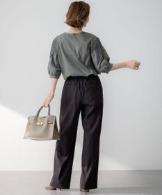 23区 【洗える】リネンレーヨンストレッチ ドロスト ワイド パンツ