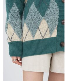 earth music&ecology ループ編みアーガイルカーディガン
