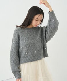 earth music&ecology パール＆ケーブルニットプルオーバー