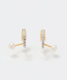 Phoebe 【痛くないシリーズ】ラインストーンパールフロートライトフィットイヤリング　ゴールド