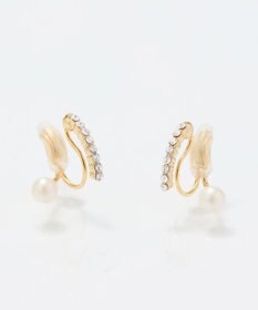 Phoebe 【痛くないシリーズ】ラインストーンパールフロートライトフィットイヤリング　ゴールド