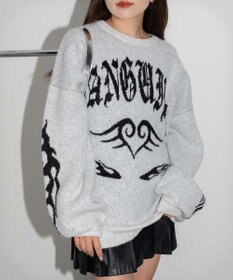 WEGO モチーフグラフィックフラッフィーニットプルオーバー