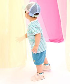 MIKI HOUSE HOT BISCUITS 【70-120cm】 みじんボーダー ワンポイント刺繍 半袖Tシャツ