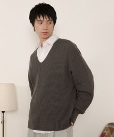 WEGO エルボーパッチVネックプルオーバー