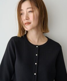 YECCA VECCA パール釦ラッフル5分袖カーディガン