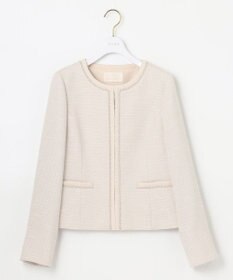 ANY SIS リップルボーダーストレッチ ノーカラージャケット シャンブレーベージュ