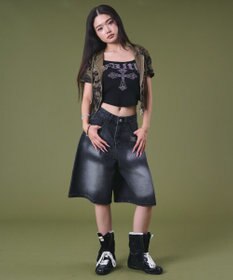 WEGO バックフラップポケットデニムハーフパンツ