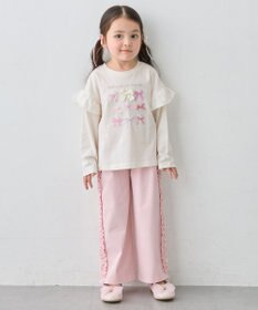 ANY KIDS 【綿100％】肩フリル ガーリープリント 長袖Tシャツ