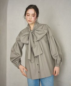 #Newans 【シワになりにくい/洗濯機可能/袖ゴム】ビッグリボンブラウス