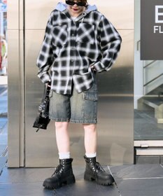 WEGO 裏毛フードチェックシャツ