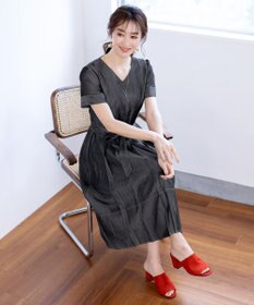 Tiaclasse L デニムフレアワンピース