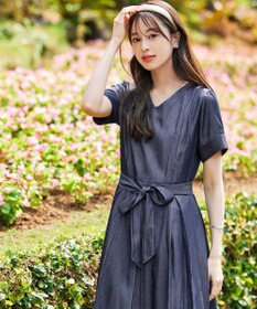 Tiaclasse L デニムフレアワンピース