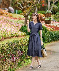 Tiaclasse L デニムフレアワンピース