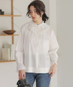 組曲 【2WAY】エアリーシャーティングフリル襟 ブラウス ホワイト系